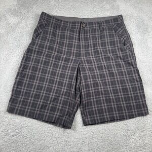 Lululemon Shorts Mens 35 Gray Plaid Chino 10" Inseam Flat Front Casual Athletica